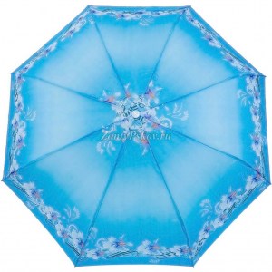 Стильный голубой зонт с цветами, в три сложения, Style, полуавтомат, арт.1501-2-20